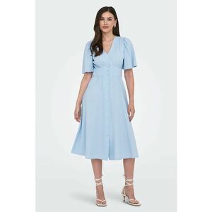 Rochie midi evazata cu decolteu in V - Albastru pastel imagine