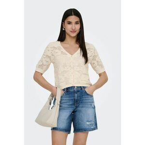 Bluza crop cu decolteu in V - Bej deschis imagine