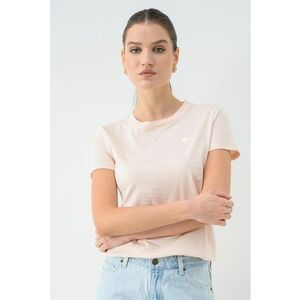 Tricou de bumbac cu decolteu la baza gatului - Piersica imagine