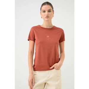 Tricou de bumbac cu decolteu la baza gatului - Caramiziu imagine