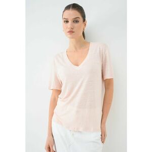 Tricou din in cu decolteu in V Ela - Bej deschis imagine