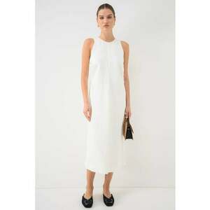 Rochie midi dreapta din amestec de in - Alb murdar imagine