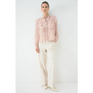 Bluza lejera cu volane - Rosu stins/Bej deschis imagine