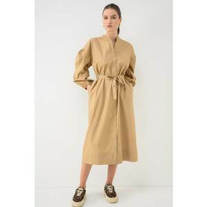 Rochie midi cu maneci bufante - Maro nisip imagine