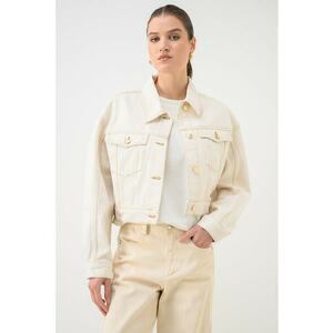 Jacheta crop din denim - Galben pal imagine