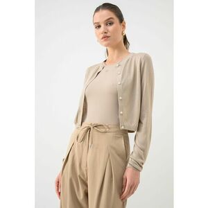 Cardigan crop din amestec de matase - Bej imagine