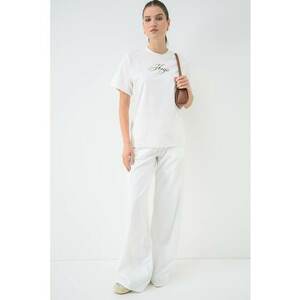 Tricou de bumbac cu logo - Alb murdar imagine