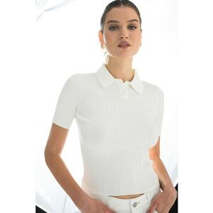 Bluza slim fit polo - Alb murdar imagine
