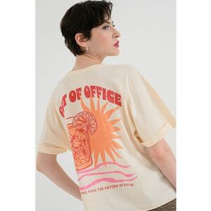 Tricou din bumbac organic si imprimeu grafic pe partea din spate - Rosu/Portocaliu/Bej imagine