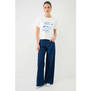 Tricou de bumbac organic cu imprimeu - Alb/Albastru inchis imagine