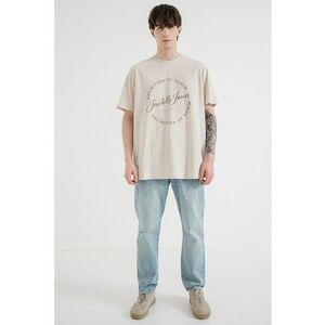Tricou cu decolteu la baza gatului si imprimeu logo - Maro/Maro camel imagine