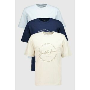 Set de tricouri cu imprimeu logo - 3 piese - Albastru pastel/Bej/Bleumarin imagine