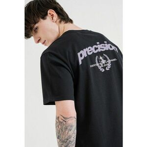 Tricou cu decolteu la baza gatului si imprimeu text - Negru/Violet prafuit imagine