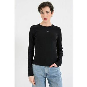 Bluza slim fit cu striatii si aplicatie logo discreta - Negru imagine