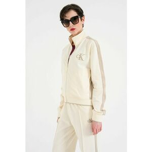 Bluza de trening cu guler mediu si fermoar - Alb fildes/Grej imagine