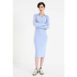 Rochie midi cambrata cu guler polo - Albastru azur imagine