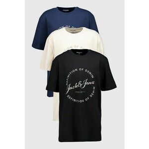 Set de tricouri cu logo - 3 piese - Negru/Bej/Bleumarin imagine