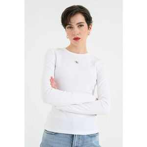 Bluza slim fit cu striatii si aplicatie logo discreta - Alb optic imagine