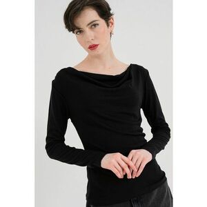 Bluza slim fit cu decolteu drapat - Negru imagine