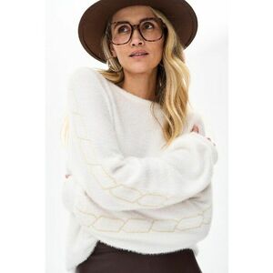 Pulover ecru cu insertii de lurex Gakumi imagine