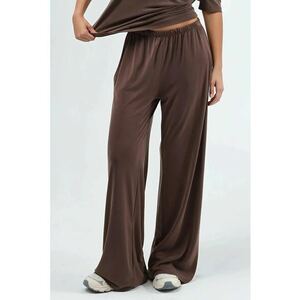 Pantaloni dama talie elastica - croiala dreapta - maro - textil imagine