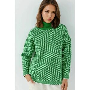 Pulover lung - model geometric - verde - acril/poliester - One Size imagine