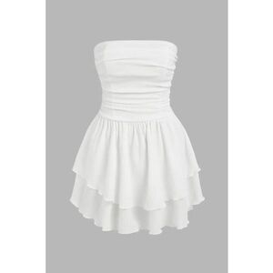 Rochie Mini - A-line - texturata - alb - tricot imagine
