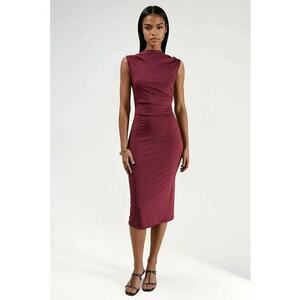 Rochie midi - guler rotund - cu volane - visiniu - jerseu imagine