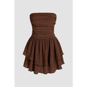 Rochie mini - texturata -volane - Maro deschis imagine