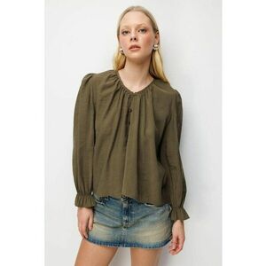 Bluza dama - bluza cu guler rotund - textura cu nasturi - verde kaki - textil imagine