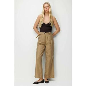 Pantaloni dama - talie inalta - maro natural - poliester imagine