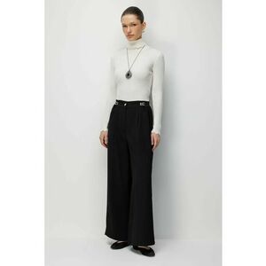 Pantaloni dama - talie inalta - croiala ampla - negru - poliester imagine