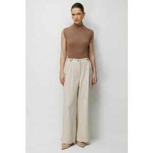 Pantaloni dama - talie inalta - picior larg - bej - poliester imagine