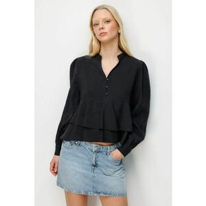 Bluza dama - volane - decolteu in V - negru - textil imagine