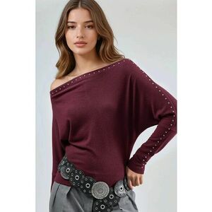 Bluza dama - cu decolteu barca - rosu burgundy - jerseu imagine