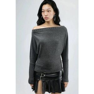 Bluza dama guler barcuta - gri inchis - jerseu imagine