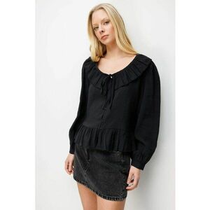 Bluza dama - cu volanase - decolteu in V - negru - textil imagine