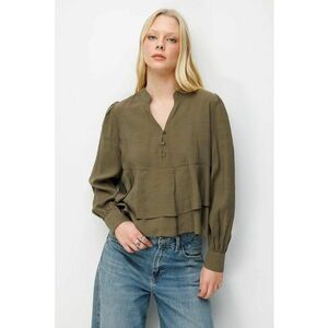 Bluza dama - decolteu in V - verde kaki - textil imagine
