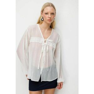 Bluza dama - sifon cu volane - decolteu in V - alb - textil imagine