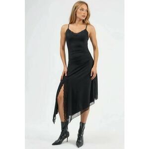 Rochie midi dama - decolteu in V - negru - tricot imagine