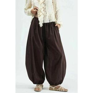Pantaloni dama - talie elastica - maro - poliester imagine