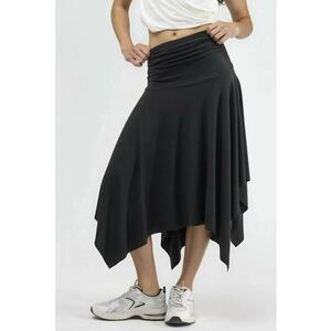 Fusta lunga asimetrica - talie inalta - neagra - textil imagine