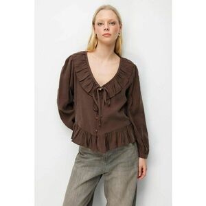 Bluza dama - bluza cu volane si decolteu in V - maro - textil imagine