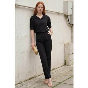 Set din doua piese - guler sal - nasturi - negru - 90% bumbac - 10% in - imagine