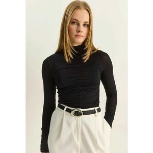 Bluza dama - Slim Fit - guler semi-rulat - negru - jerseu imagine