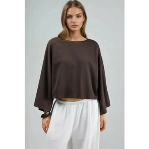 Bluza dama croiala lejera - decolteu barca - maro - jerseu imagine
