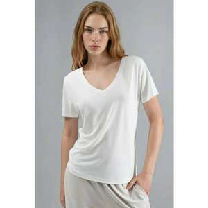 Tricou dama decolteu in V - maneca scurta - alb - jerseu imagine