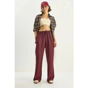 Pantaloni dama - cu talie inalta si croi larg - rosu visiniu - textil imagine