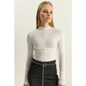 Bluza dama slim fit - guler semi-rulat - alb - jerseu imagine