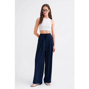 Pantaloni dama - Palazzo plisati - bleumarin - poliester-elastan imagine